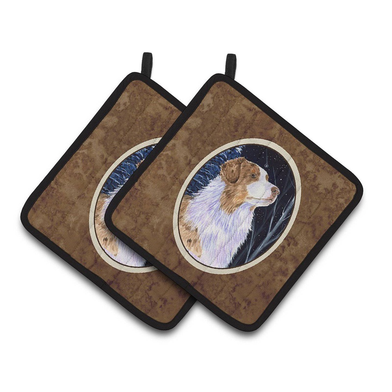 Starry Night Australian Shepherd Pot Holders - Set of 2 Decorative Kitchen Helpers | Made in the USA SS8375PTHD