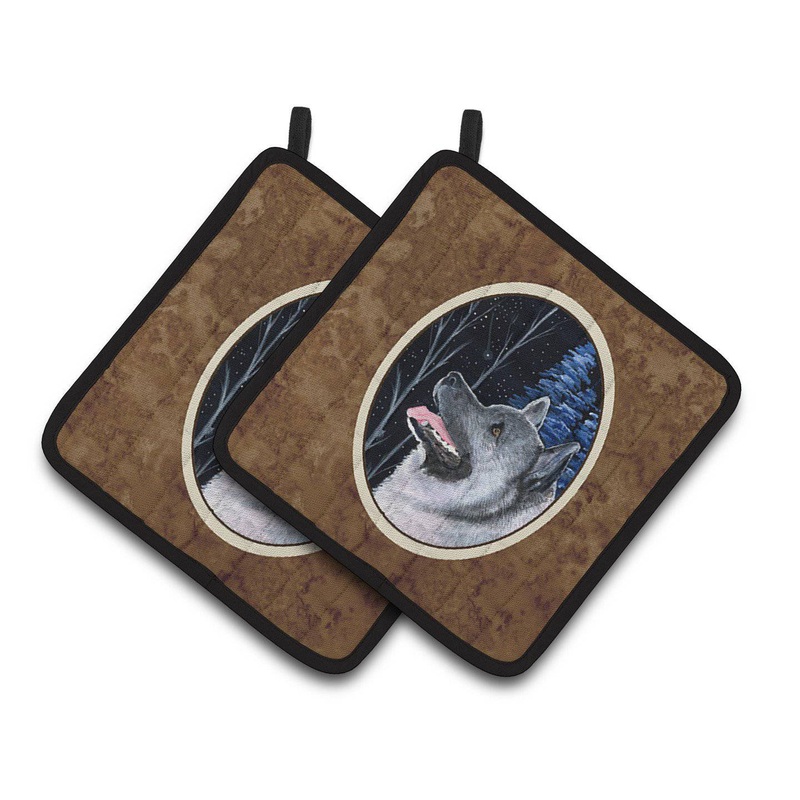 Starry Night Norwegian Elkhound Pot Holders - Set of 2 Decorative Kitchen Helpers | Made in the USA SS8398PTHD