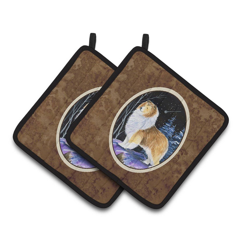 Starry Night Sheltie Pot Holders - Set of 2 Decorative Kitchen Helpers | Made in the USA SS8368PTHD