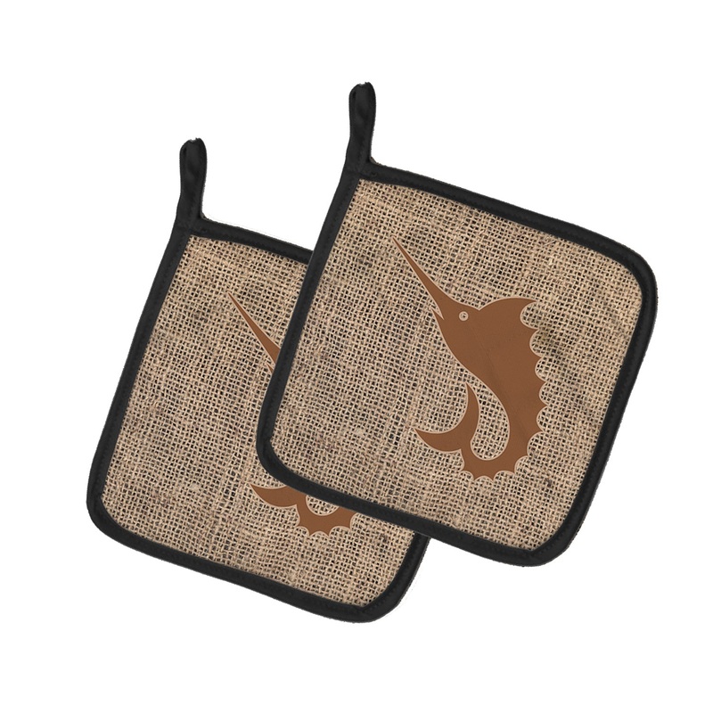 Sword Fish Faux Burlap and Brown - Set of 2 - Heat-Resistant Kitchen Essentials BB1097-BL-BN-PTHD