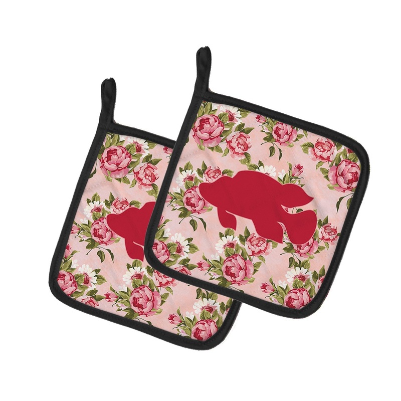 Tropical Fish Shabby Chic Pink Roses Pot Holders - Set of 2 - Heat-Resistant Kitchen Essentials BB1013-RS-PK-PTHD