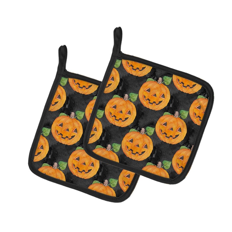 Watecolor Halloween Jack-O-Lantern Pot Holders - Set of 2 - Heat-Resistant Kitchen Essentials BB7524PTHD