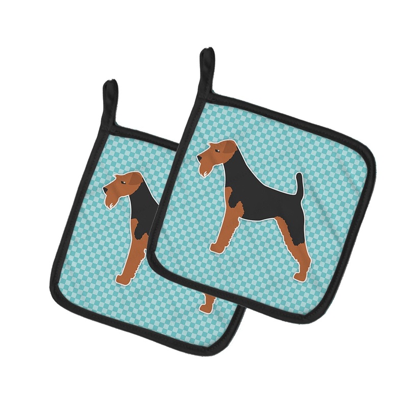 Welsh Terrier  Checkerboard Blue Pot Holders - Set of 2 - Heat-Resistant Kitchen Essentials BB3685PTHD