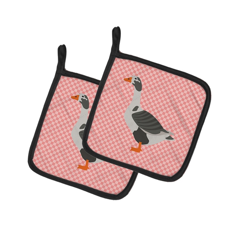 West of England Goose Pink Check Pot Holders - Set of 2 - Heat-Resistant Kitchen Essentials BB7895PTHD