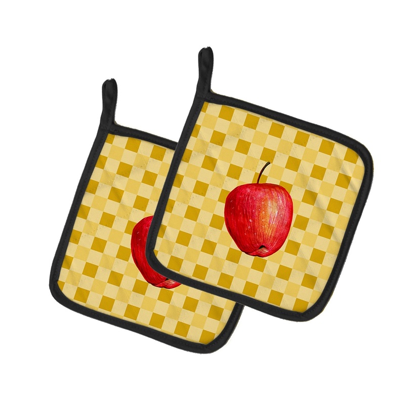 Whole Apple on Basketweave Pot Holders - Set of 2 - Heat-Resistant Kitchen Essentials BB7217PTHD