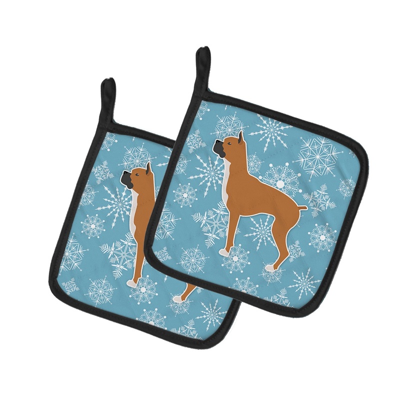 Winter Snowflake Boxer Pot Holders - Set of 2 - Heat-Resistant Kitchen Essentials BB3553PTHD