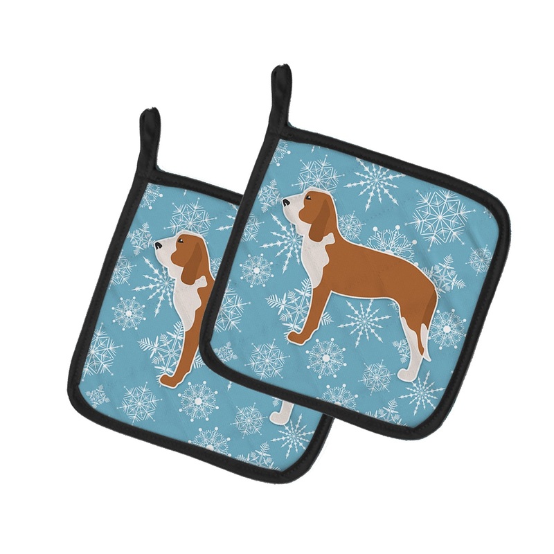 Winter Snowflake Spanish Hound Pot Holders - Set of 2 - Heat-Resistant Kitchen Essentials BB3491PTHD