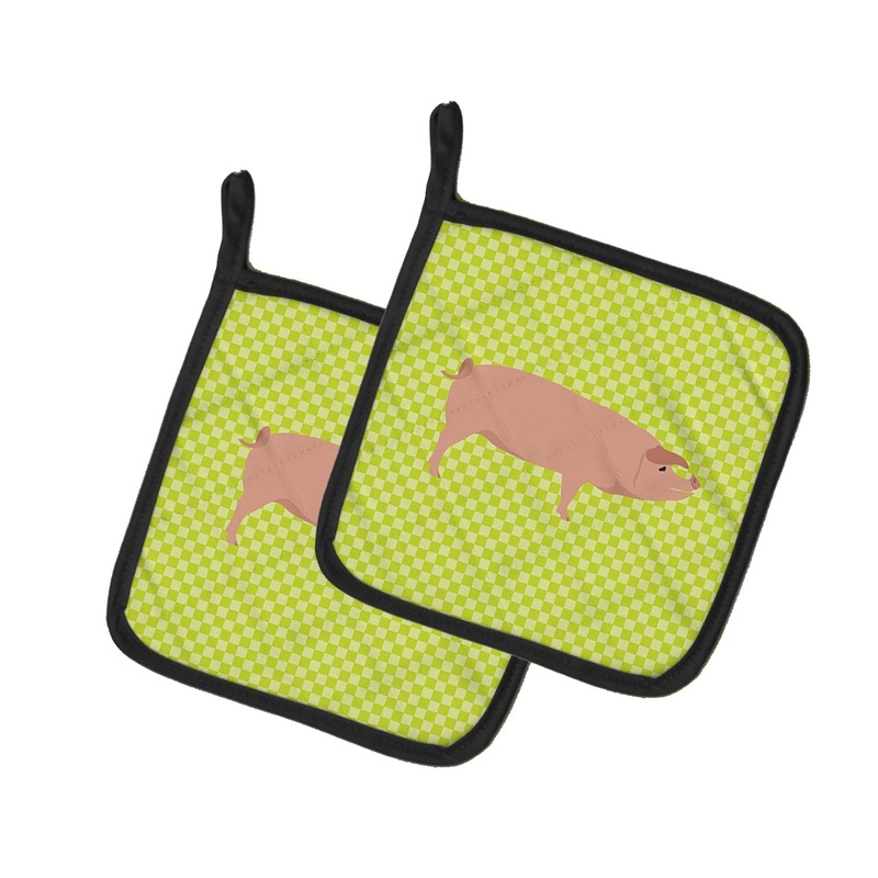 American Landrace Pig Green Pot Holders - Set of 2 - Heat-Resistant Kitchen Essentials BB7758PTHD