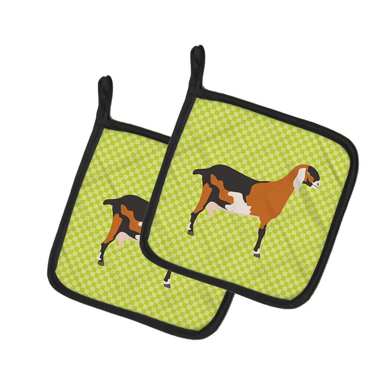 Anglo-nubian Nubian Goat Green Pot Holders - Set of 2 - Heat-Resistant Kitchen Essentials BB7709PTHD