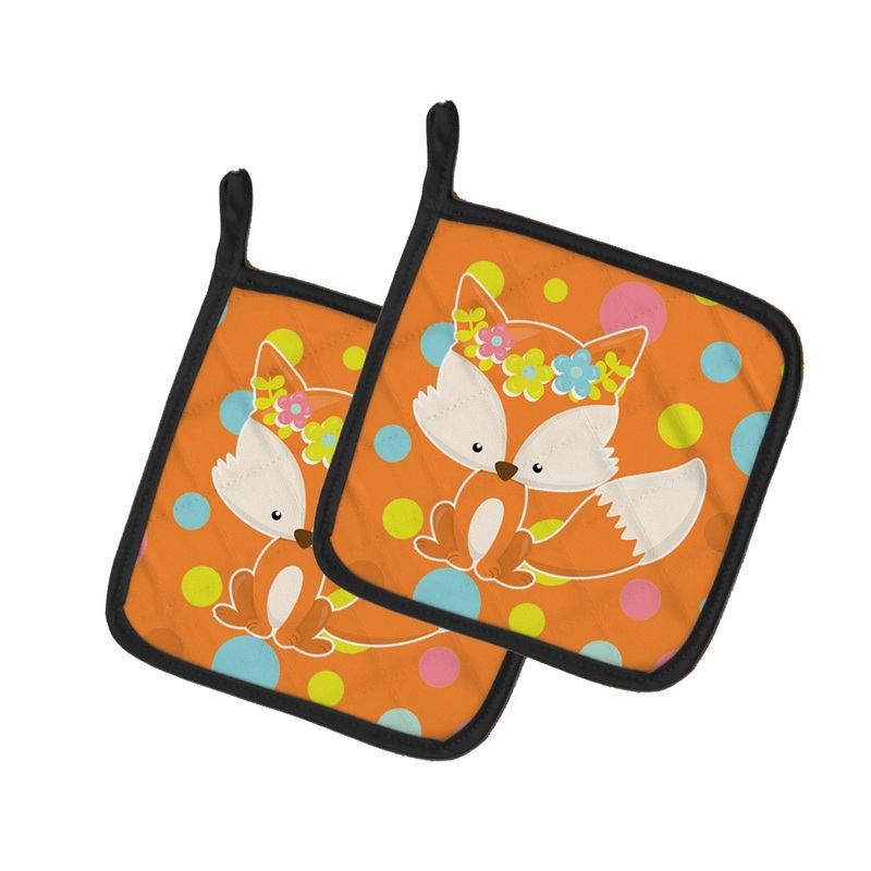 Baby Fox Flowerchild Polkadots Pot Holders - Set of 2 - Heat-Resistant Kitchen Essentials BB7091PTHD