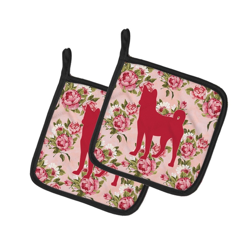 Basenji Shabby Chic Pink Roses Pot Holders - Set of 2 - Heat-Resistant Kitchen Essentials BB1110-RS-PK-PTHD