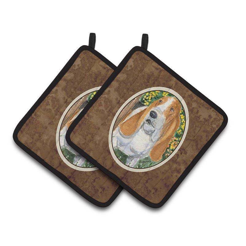 Basset Hound Pot Holders - Set of 2 Decorative Kitchen Helpers | Made in the USA SS8964PTHD