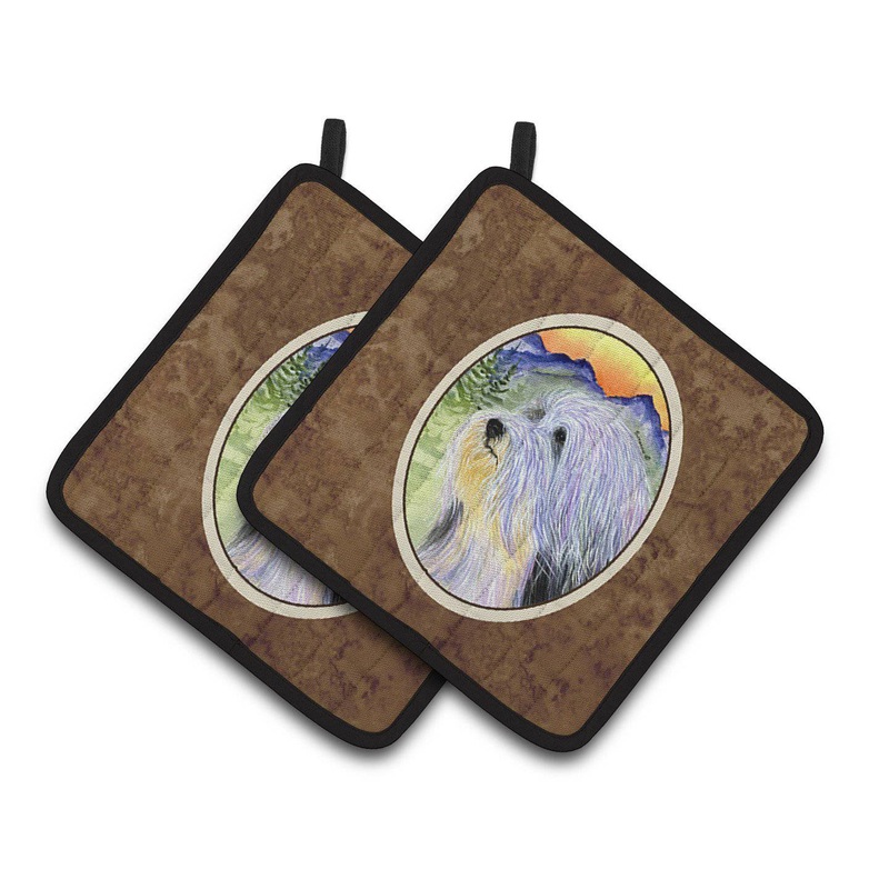 Bearded Collie Pot Holders - Set of 2 Decorative Kitchen Helpers | Made in the USA SS8244PTHD