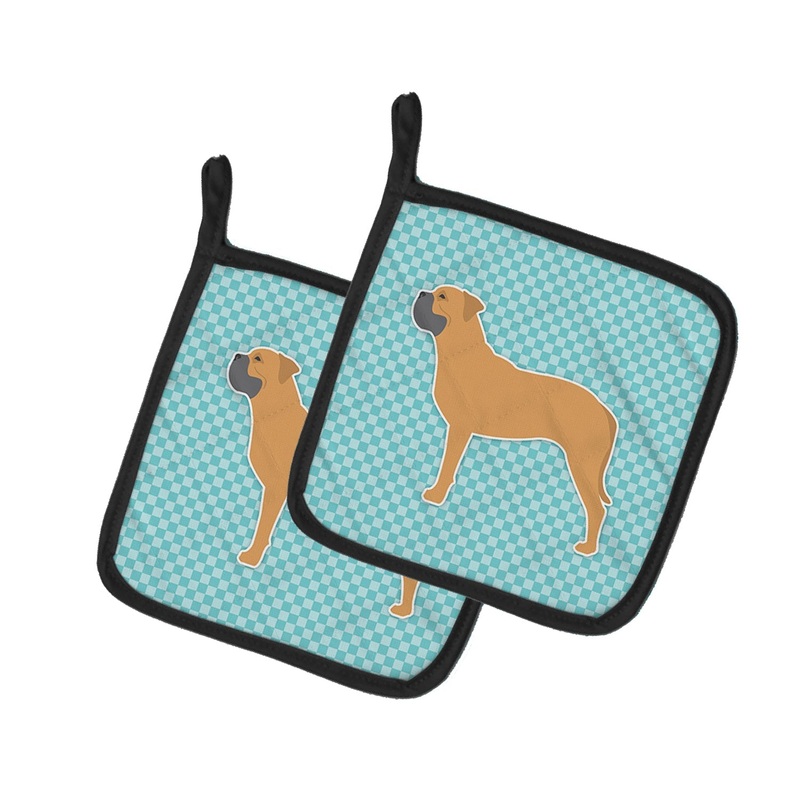 Bullmastiff Checkerboard Blue Pot Holders - Set of 2 - Heat-Resistant Kitchen Essentials BB3771PTHD