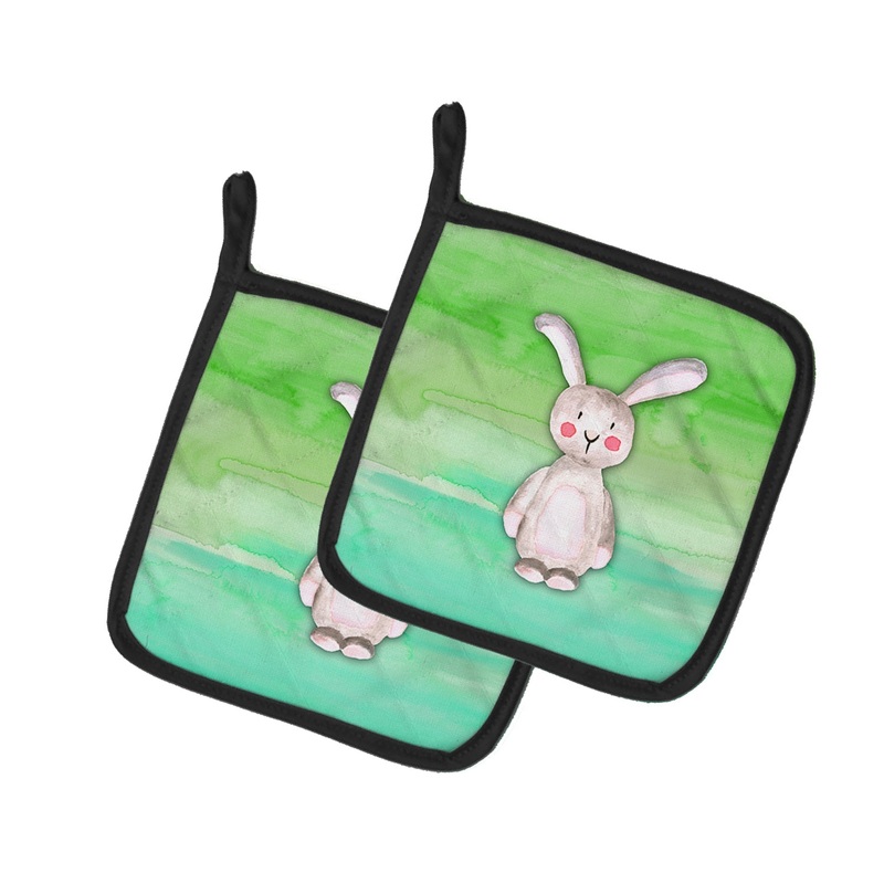 Bunny Rabbit Watercolor Pot Holders - Set of 2 - Heat-Resistant Kitchen Essentials BB7437PTHD