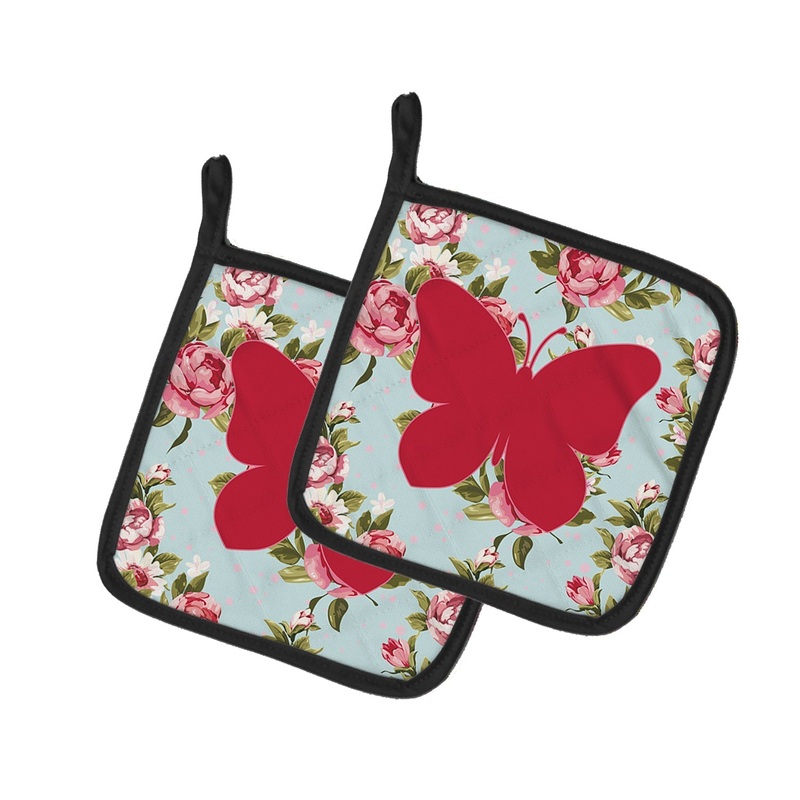 Butterfly Shabby Chic Blue Roses - Set of 2 - Heat-Resistant Kitchen Essentials BB1047-RS-BU-PTHD