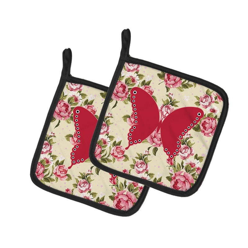 Butterfly Shabby Chic Yellow Roses Pot Holders - Set of 2 - Heat-Resistant Kitchen Essentials BB1036-RS-YW-PTHD