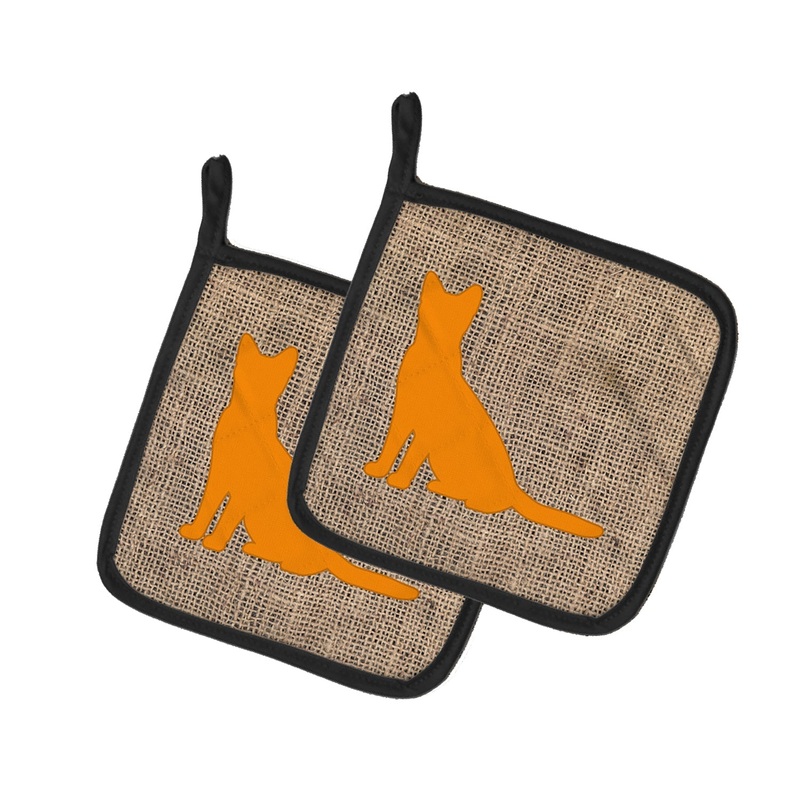 Cat Faux Burlap and Orange - Set of 2 - Heat-Resistant Kitchen Essentials BB1071-BL-OR-PTHD