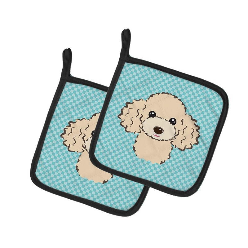 Checkerboard Blue Buff Poodle Pot Holders - Set of 2 - Heat-Resistant Kitchen Essentials BB1196PTHD