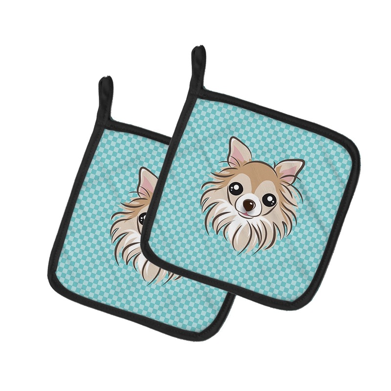 Checkerboard Blue Chihuahua Pot Holders - Set of 2 - Heat-Resistant Kitchen Essentials BB1189PTHD