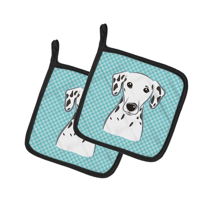 Checkerboard Blue Dalmatian Pot Holders - Set of 2 - Heat-Resistant Kitchen Essentials BB1148PTHD