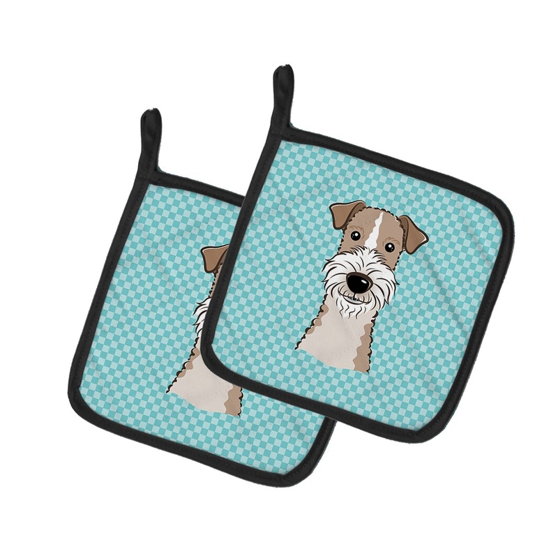 Checkerboard Blue Wire Haired Fox Terrier Pot Holders - Set of 2 - Heat-Resistant Kitchen Essentials BB1185PTHD