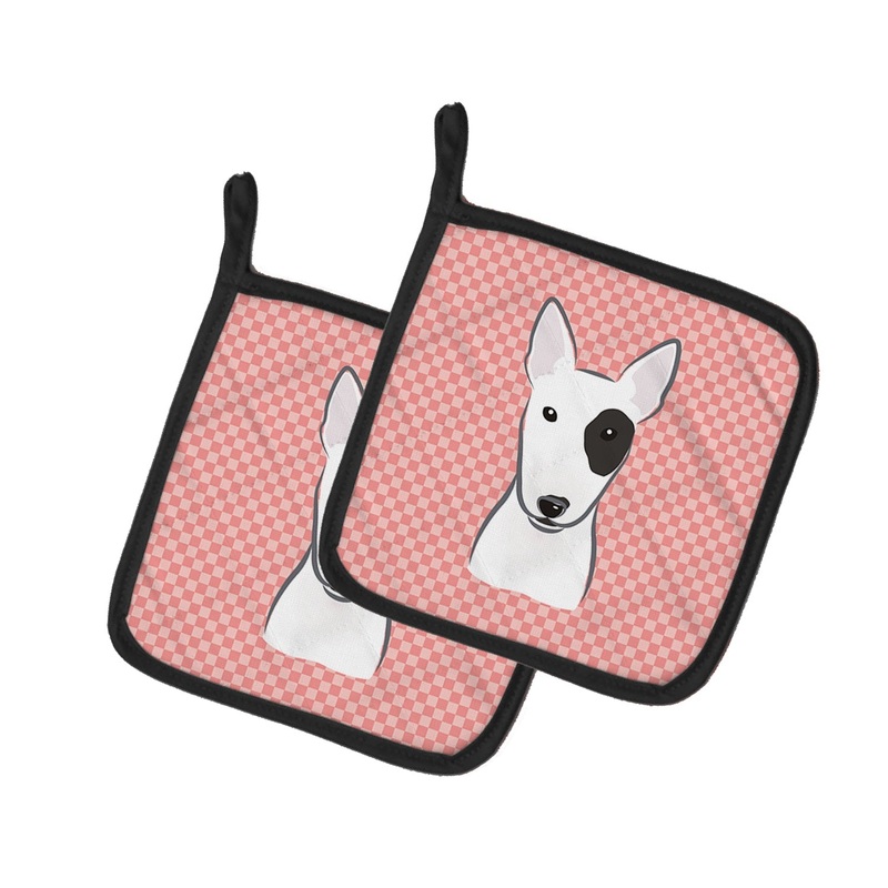 Checkerboard Pink Bull Terrier Pot Holders - Set of 2 - Heat-Resistant Kitchen Essentials BB1209PTHD