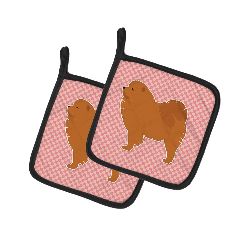 Chow Chow Checkerboard Pink Pot Holders - Set of 2 - Heat-Resistant Kitchen Essentials BB3651PTHD