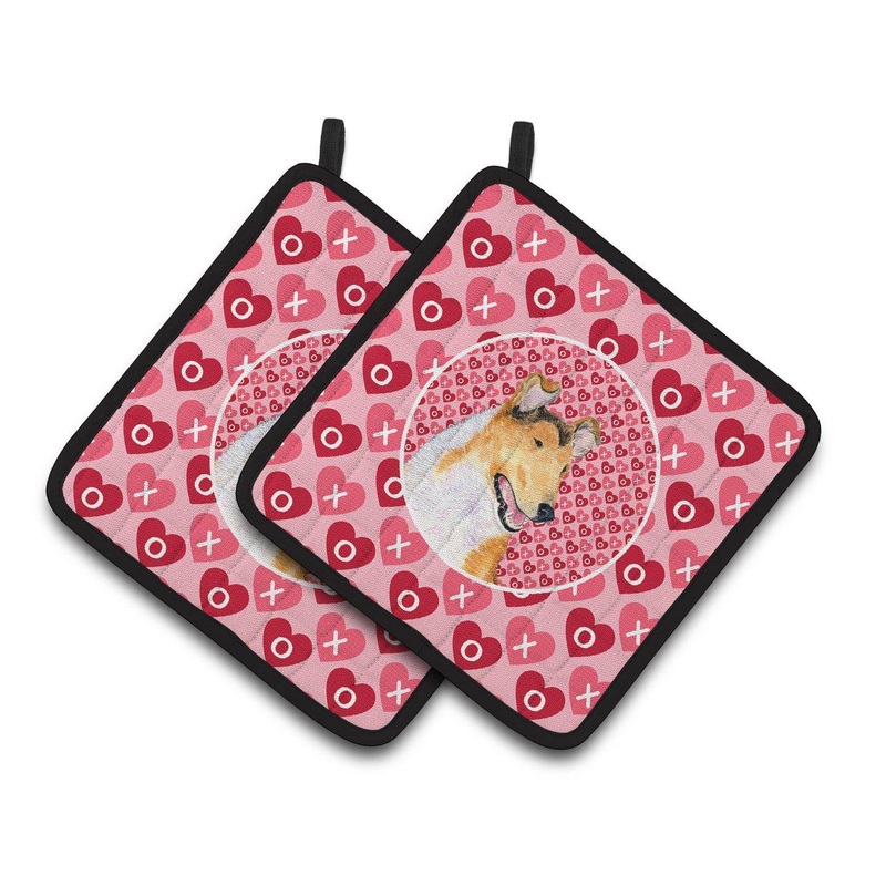 Collie Smooth Hearts Love and Valentine's Day Portrait Pot Holders - Set of 2 Decorative Kitchen Helpers | Made in the USA SS4470PTHD