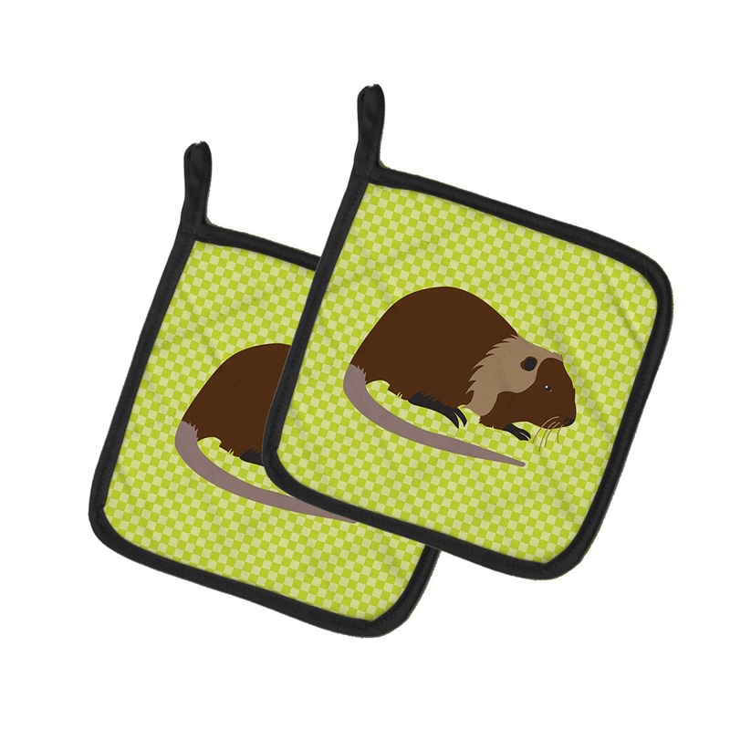 Coypu Nutria River Rat Green Pot Holders - Set of 2 - Heat-Resistant Kitchen Essentials BB7705PTHD