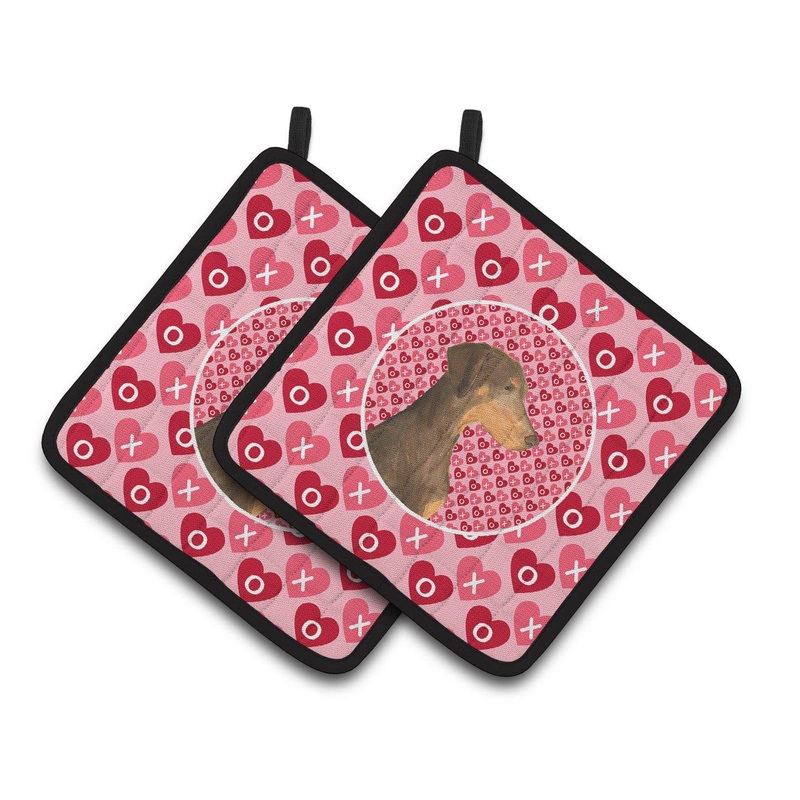 Doberman Hearts Love and Valentine's Day Portrait Pot Holders - Set of 2 Decorative Kitchen Helpers | Made in the USA SS4479PTHD