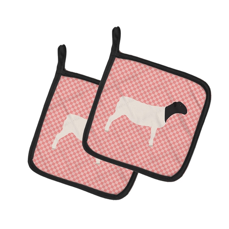 Dorper Sheep Pink Check Pot Holders - Set of 2 - Heat-Resistant Kitchen Essentials BB7978PTHD