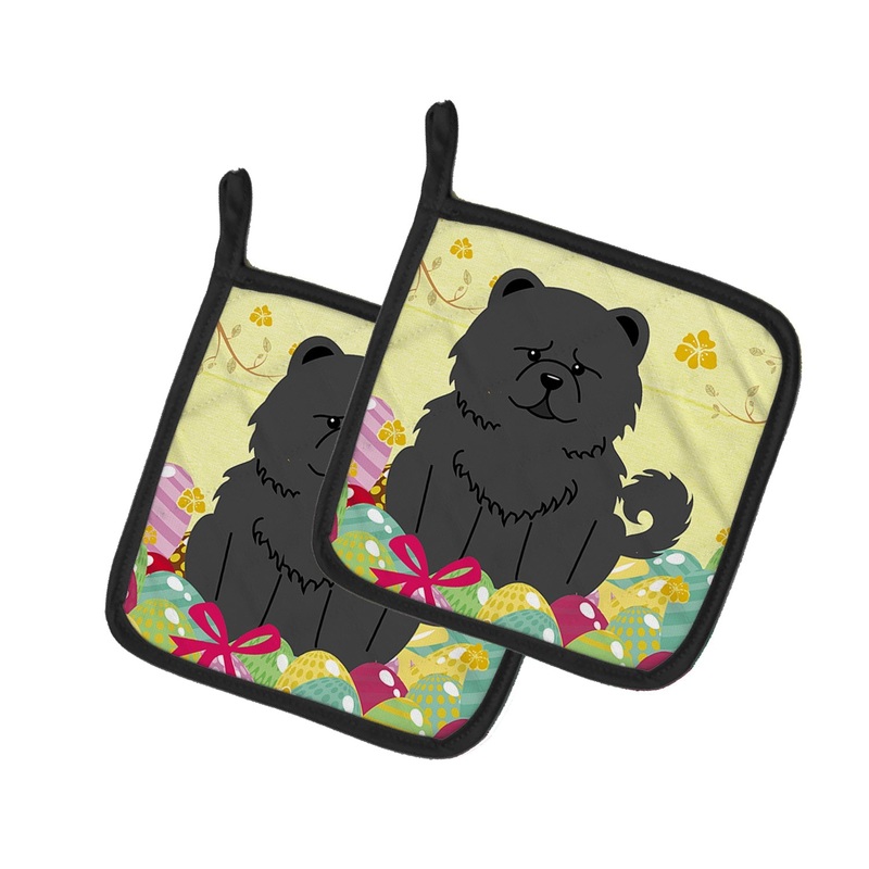 Easter Eggs Chow Chow Black Pot Holders - Set of 2 - Heat-Resistant Kitchen Essentials BB6143PTHD