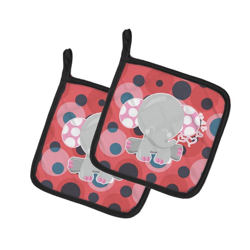 Elephant Lots of Polkadots Pot Holders - Set of 2 - Heat-Resistant Kitchen Essentials BB6951PTHD