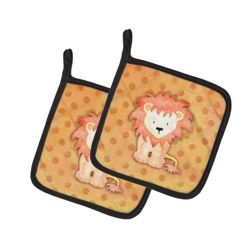 Polkadot Lion Watercolor Pot Holders - Set of 2 - Heat-Resistant Kitchen Essentials BB7374PTHD