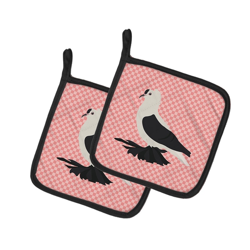 Saxon Fairy Swallow Pigeon Pink Check Pot Holders - Set of 2 - Heat-Resistant Kitchen Essentials BB7946PTHD