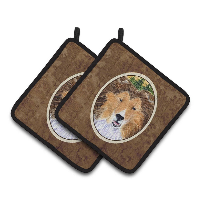 Sheltie Pot Holders - Set of 2 Decorative Kitchen Helpers | Made in the USA SS8141PTHD