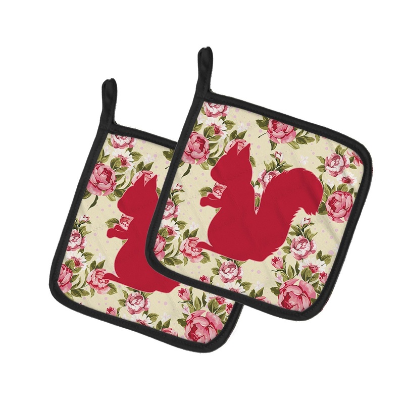 Squirrel Shabby Chic Yellow Roses Pot Holders - Set of 2 - Heat-Resistant Kitchen Essentials BB1119-RS-YW-PTHD