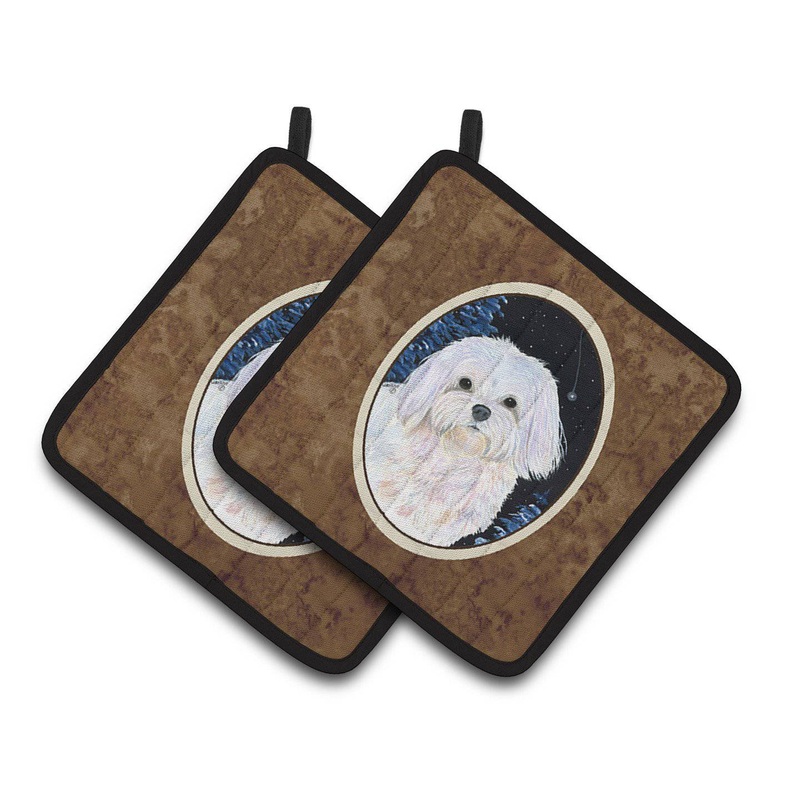 Starry Night Maltese Pot Holders - Set of 2 Decorative Kitchen Helpers | Made in the USA SS8460PTHD