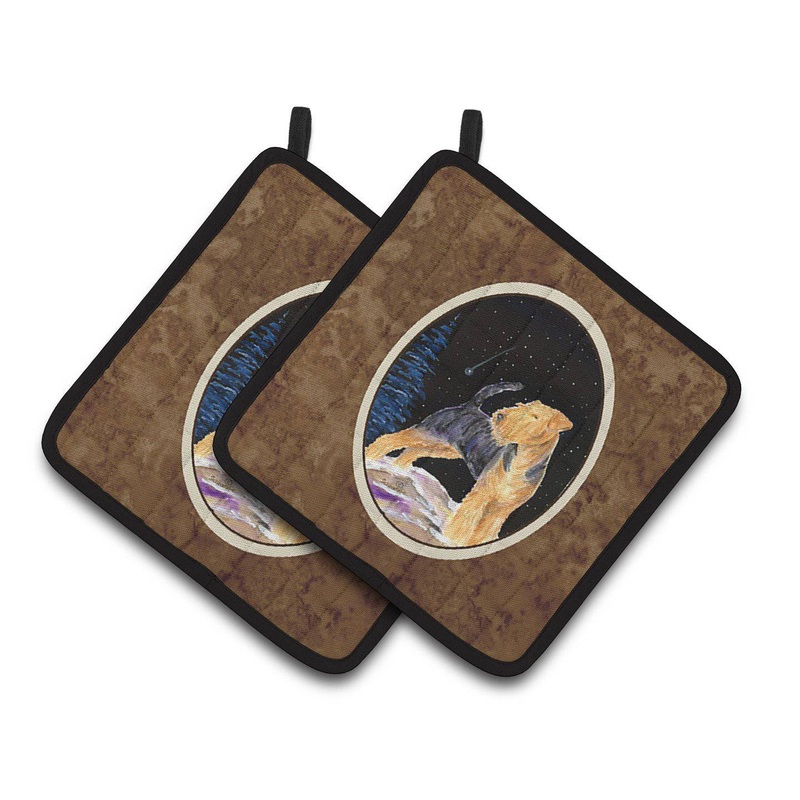 Starry Night Welsh Terrier Pot Holders - Set of 2 Decorative Kitchen Helpers | Made in the USA SS8464PTHD