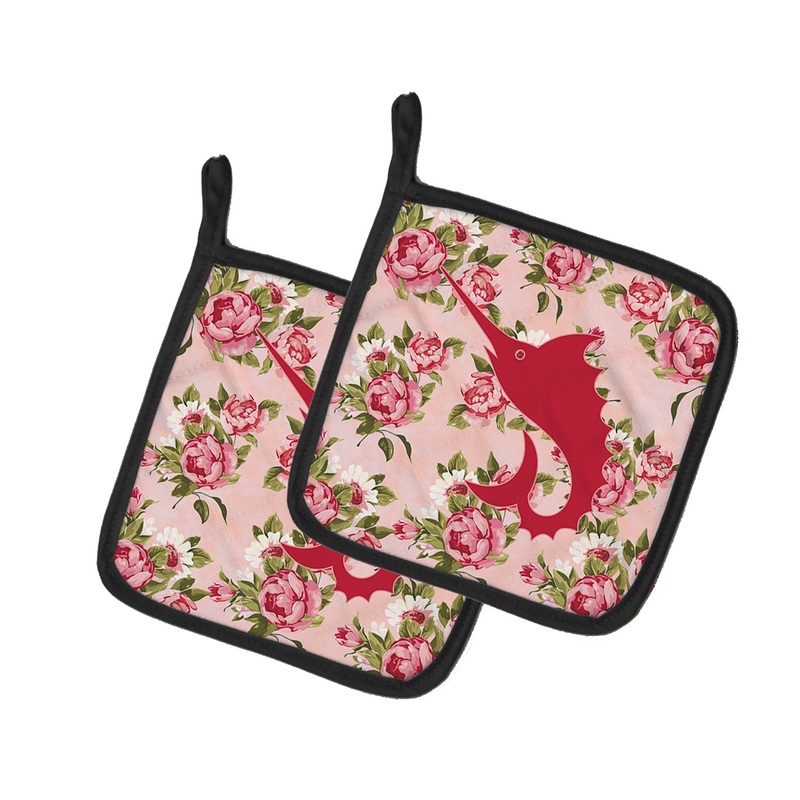 Sword Fish Shabby Chic Pink Roses Pot Holders - Set of 2 - Heat-Resistant Kitchen Essentials BB1097-RS-PK-PTHD