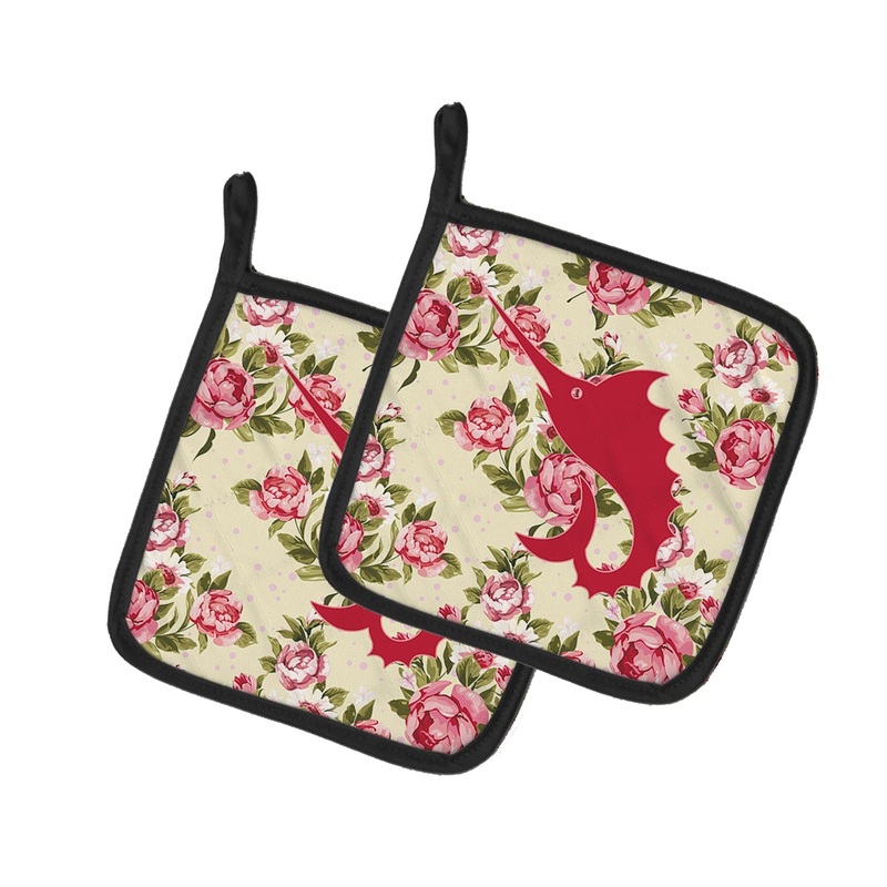Sword Fish Shabby Chic Yellow Roses Pot Holders - Set of 2 - Heat-Resistant Kitchen Essentials BB1097-RS-YW-PTHD