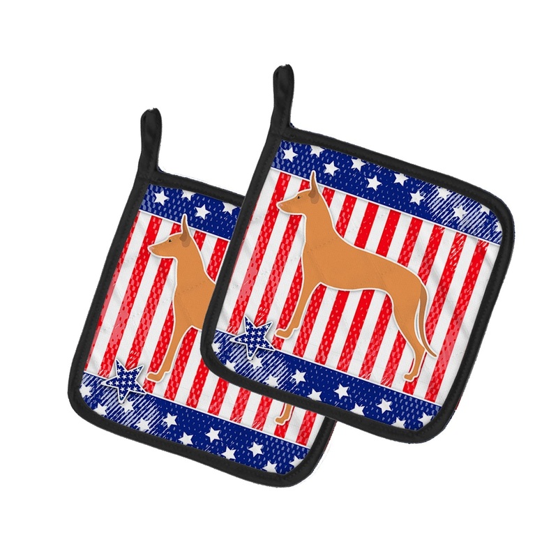 USA Patriotic Pharaoh Hound Pot Holders - Set of 2 - Heat-Resistant Kitchen Essentials BB3288PTHD