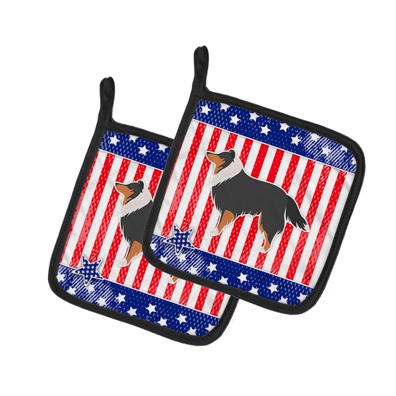 USA Patriotic Sheltie/Shetland Sheepdog Pot Holders - Set of 2 - Heat-Resistant Kitchen Essentials BB3330PTHD