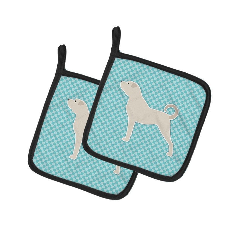 Anatolian Shepherd Checkerboard Blue Pot Holders - Set of 2 - Heat-Resistant Kitchen Essentials BB3777PTHD