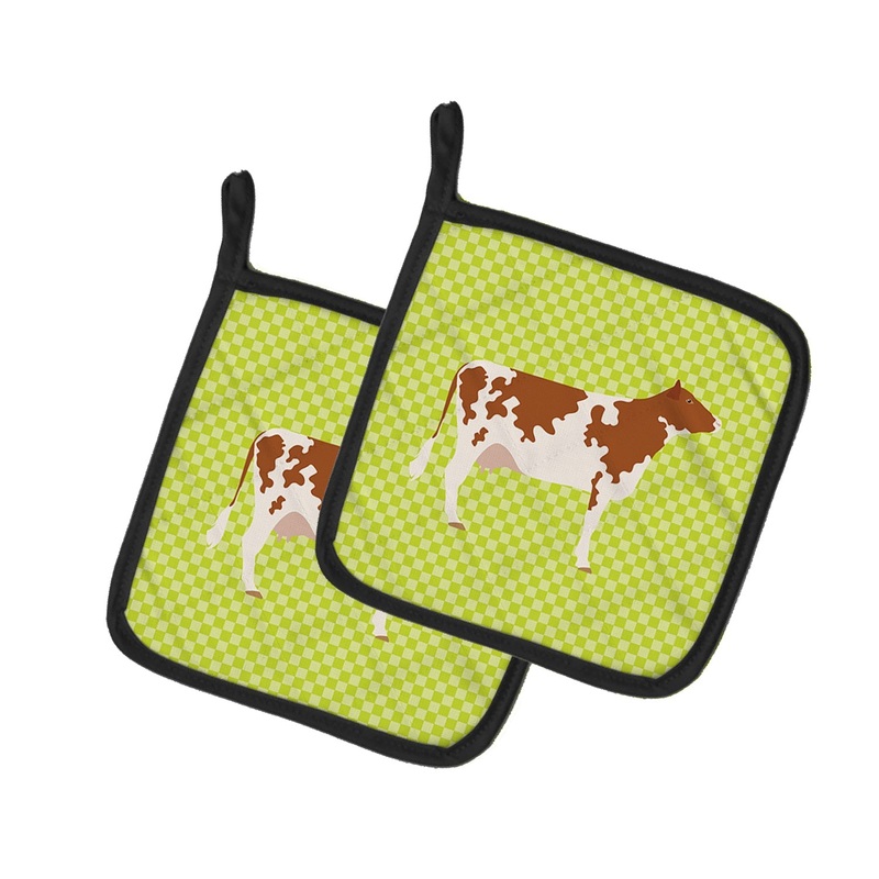 Ayrshire Cow Green Pot Holders - Set of 2 - Heat-Resistant Kitchen Essentials BB7653PTHD