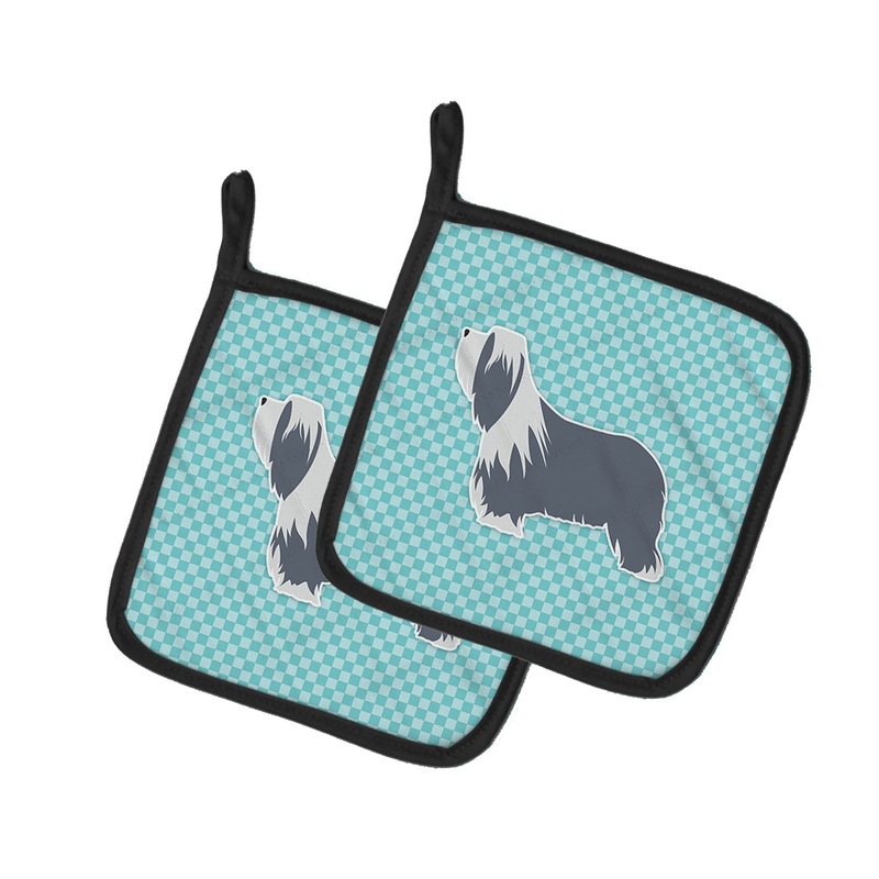 Bearded Collie Checkerboard Blue Pot Holders - Set of 2 - Heat-Resistant Kitchen Essentials BB3717PTHD