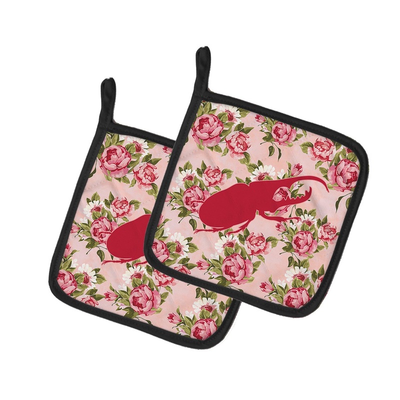 Beetle Shabby Chic Pink Roses Pot Holders - Set of 2 - Heat-Resistant Kitchen Essentials BB1056-RS-PK-PTHD