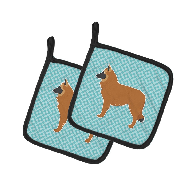 Belgian Shepherd Checkerboard Blue Pot Holders - Set of 2 - Heat-Resistant Kitchen Essentials BB3761PTHD