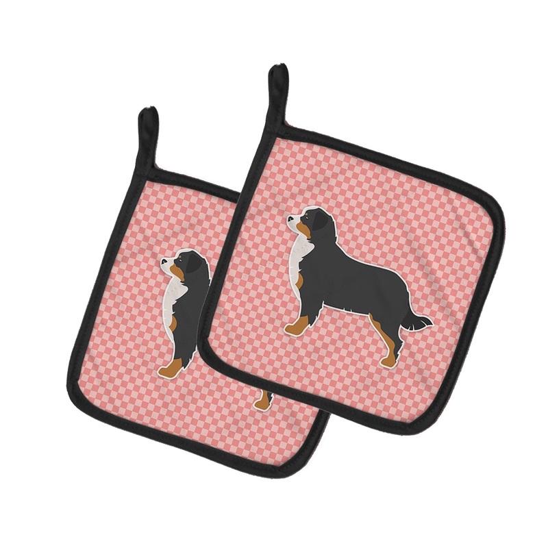 Bernese Mountain Dog Checkerboard Pink Pot Holders - Set of 2 - Heat-Resistant Kitchen Essentials BB3619PTHD